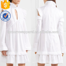 Blanc Ébouriffé À Manches Longues Épaule Froide Coton Été Quotidien Mini Robe Fabrication En Gros Mode Femmes Vêtements (TA0004D)